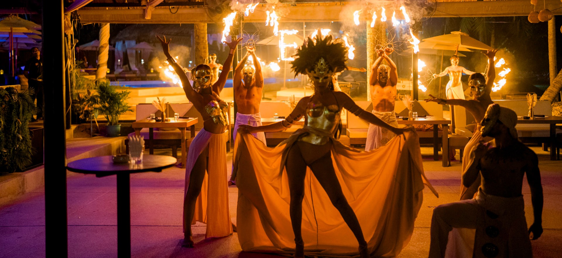 Fire dancers performing at the farewell beach party in Phuket